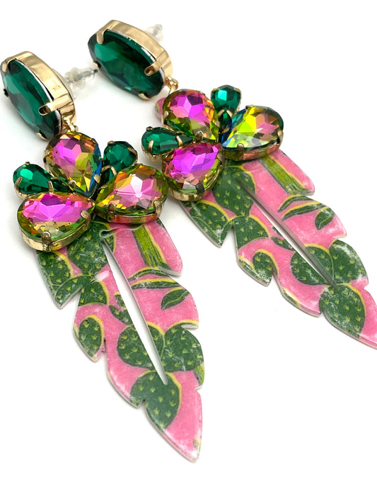 Pink Cactus Gemstone Resin Acrylic Earrings