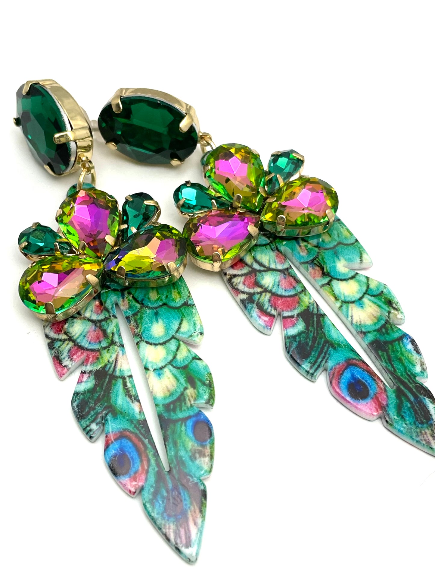 Green Peacock Resin Acrylic Earrings