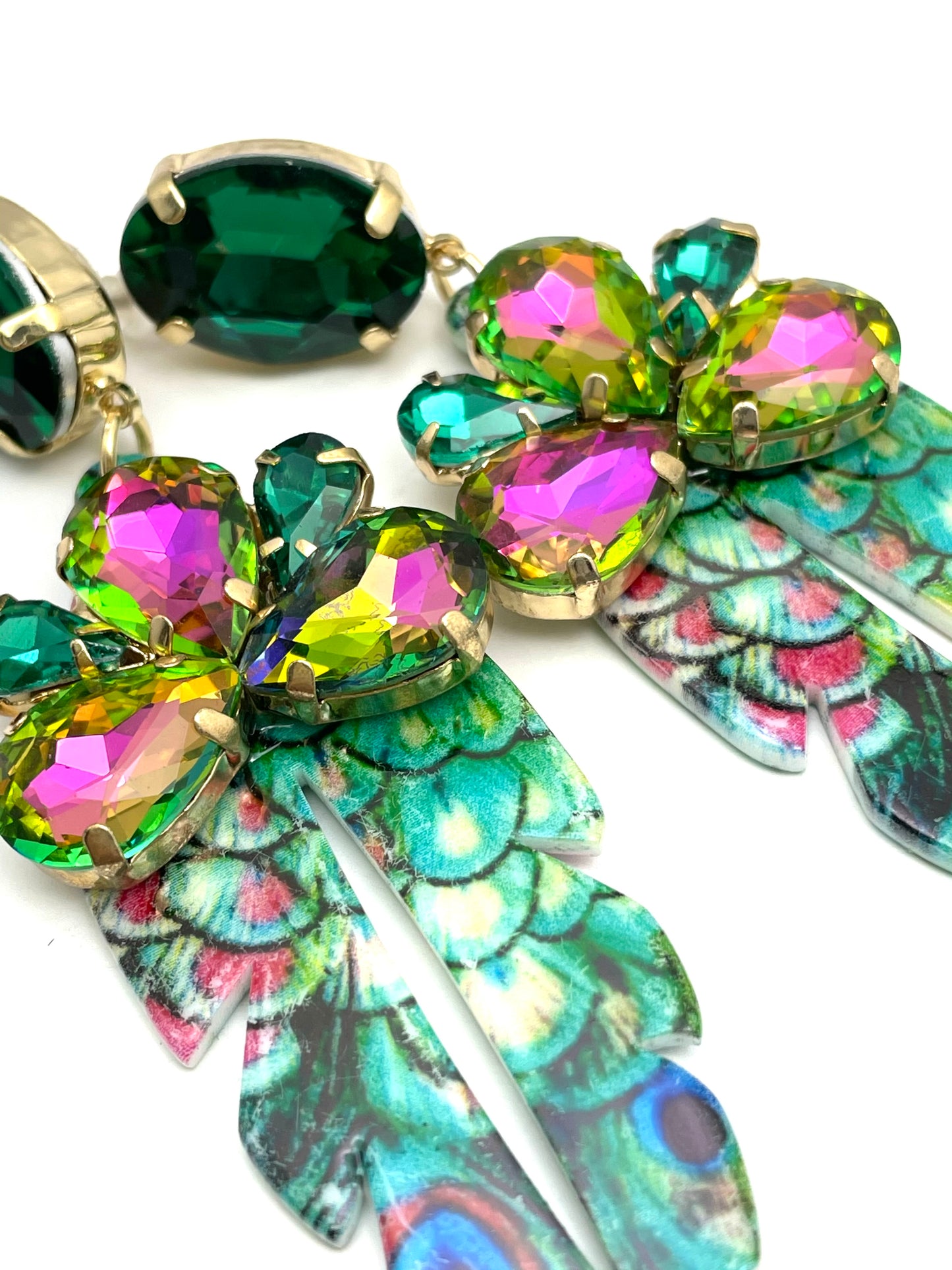 Green Peacock Resin Acrylic Earrings