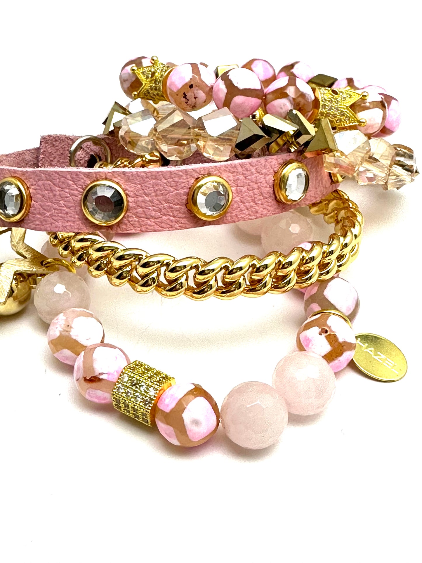 Pink Tibetan Agate Beaded Bracelet Stack