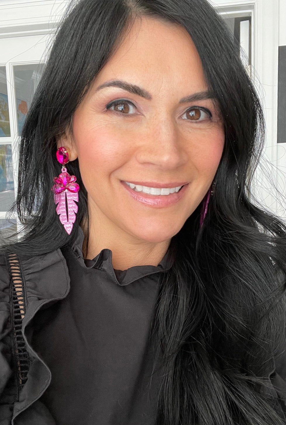 Red Gemstone Drop Resin Leaf Earring