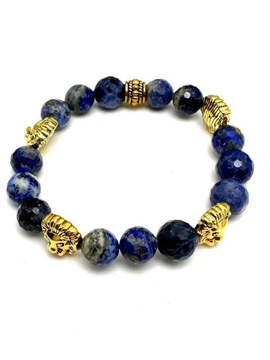 Blue Sodalite Beaded Bracelet with Lions