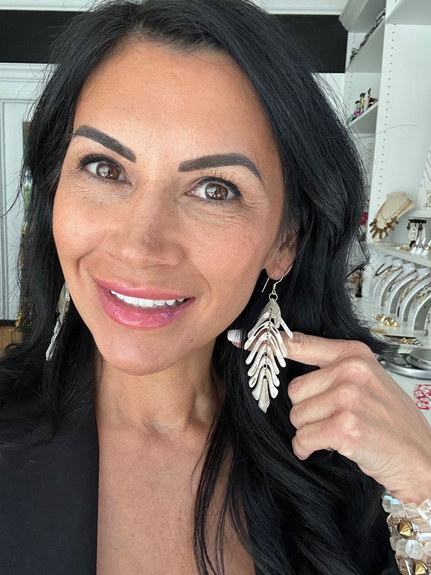 Acrylic Leaf Earring in Cream