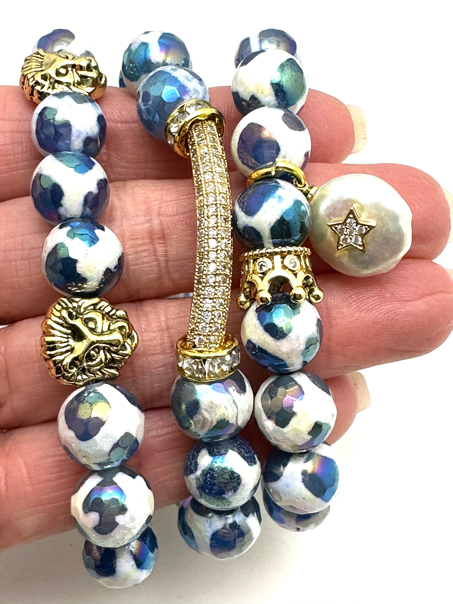 Blue Micro plated Tibetan Beaded Bracelet Stack