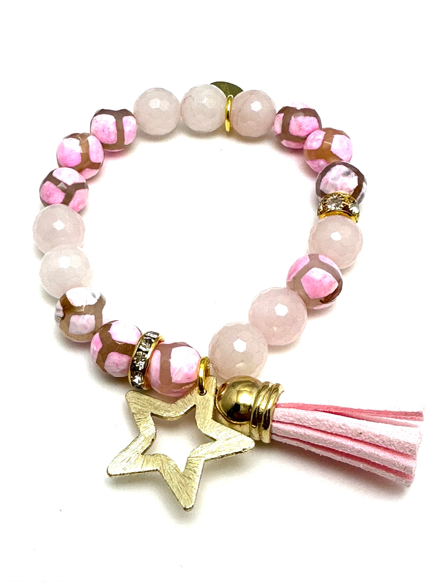 Pink Tibetan Agate Beaded Bracelet Stack