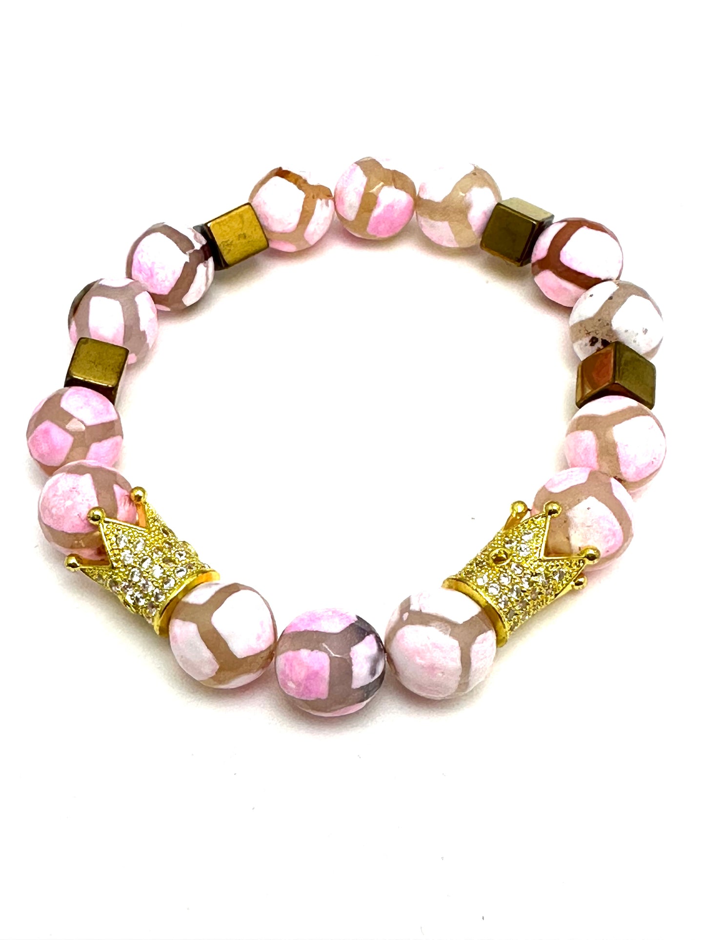 Pink Tibetan Agate Beaded Bracelet Stack