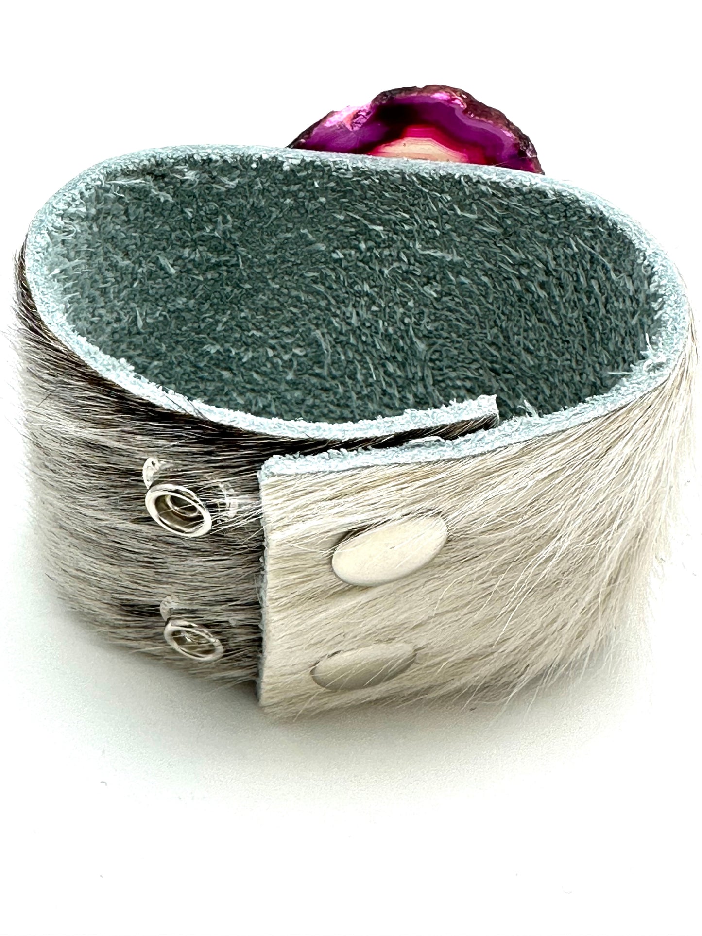 Leather Cuff with Pink Agate