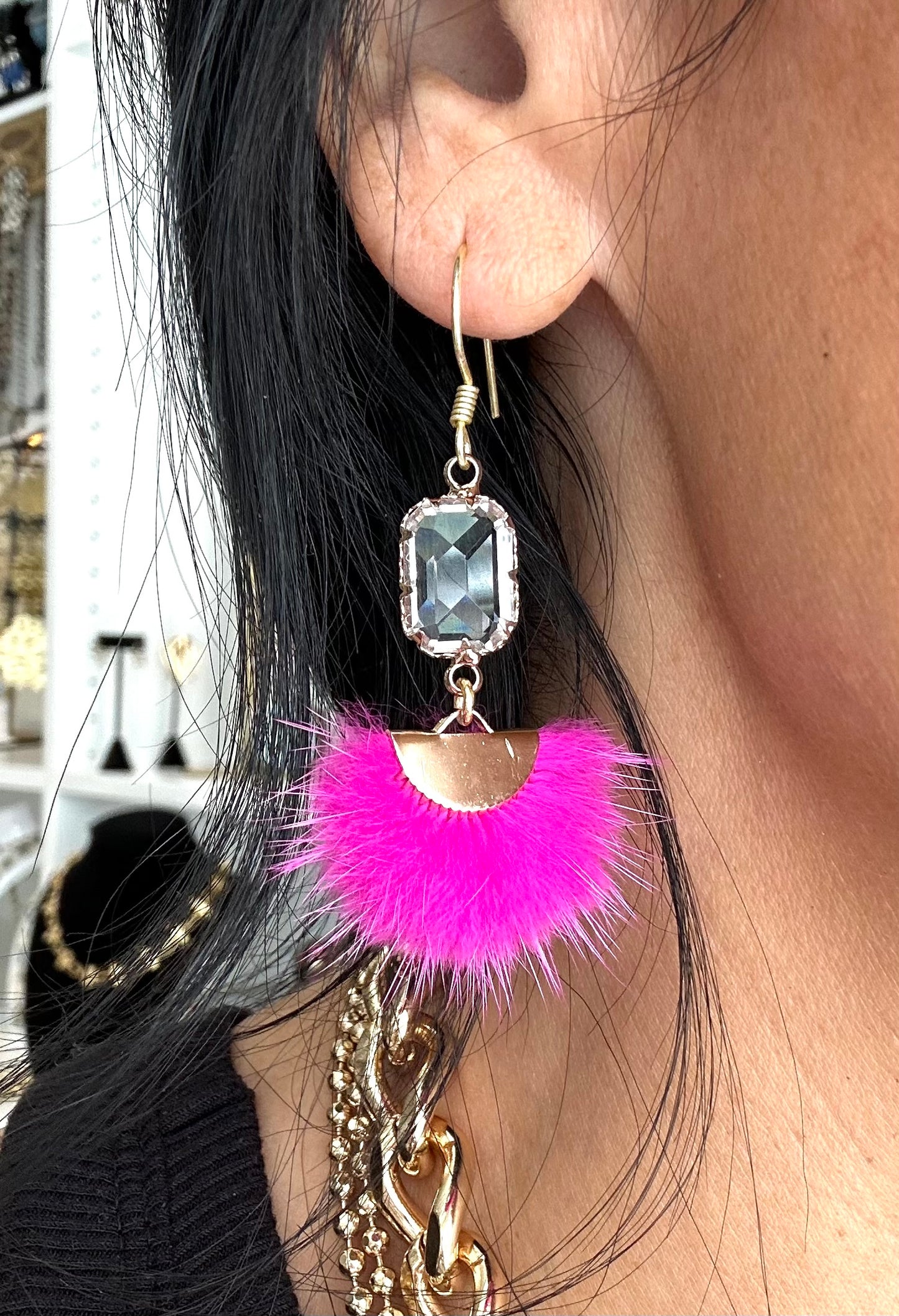 Fur Mink Hot Pink Earrings