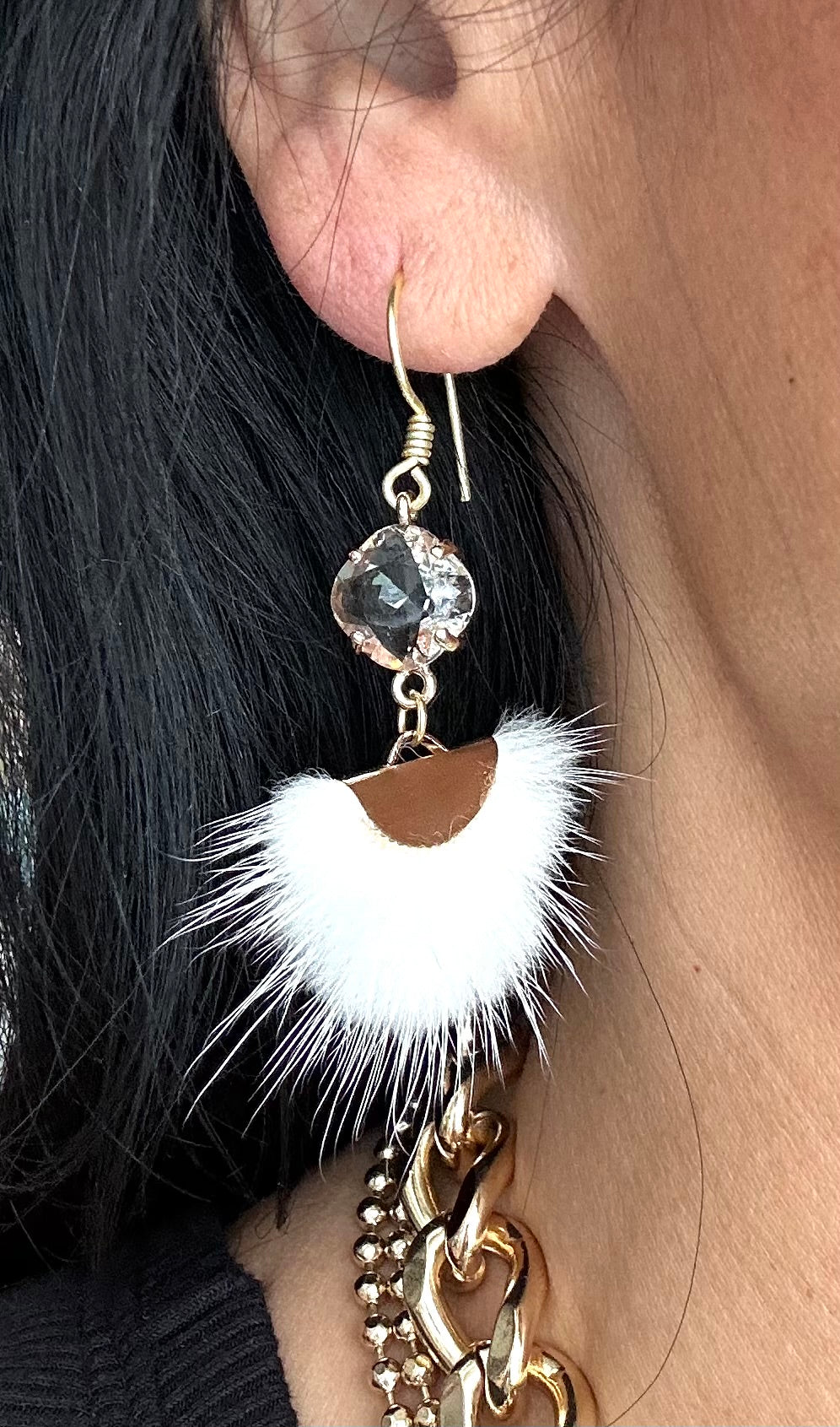 Fur Mink White Earring