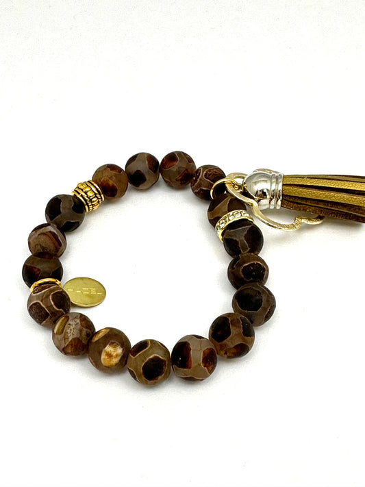 Brown Tibetan Beaded Bracelet with Tassel