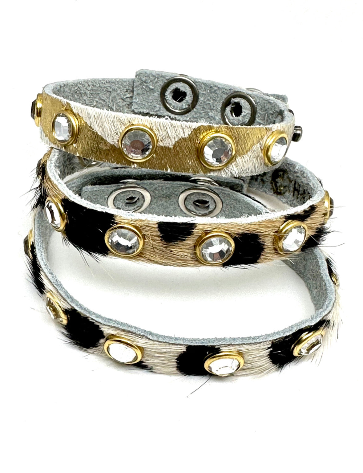Zebra Cream and Gold 1/2” Snap Rawhide with Zircon Gemstone