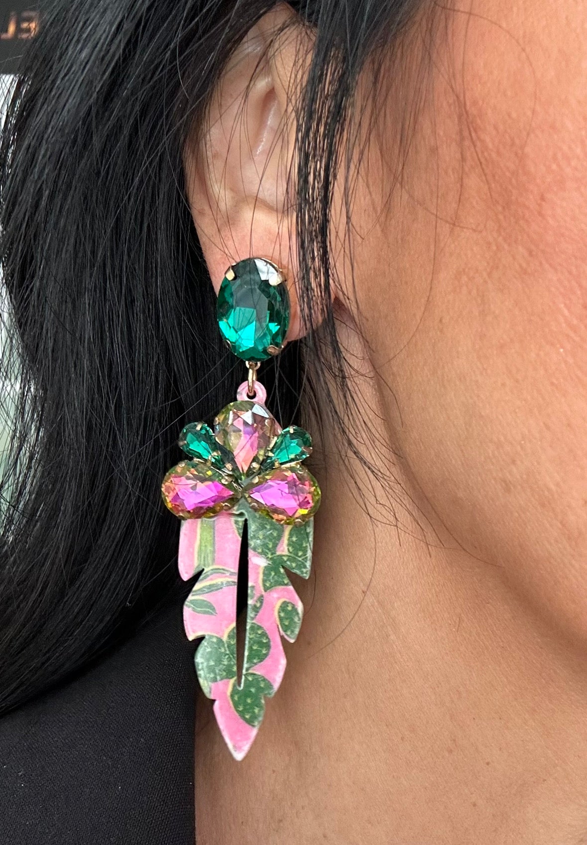 Pink Cactus Gemstone Resin Acrylic Earrings