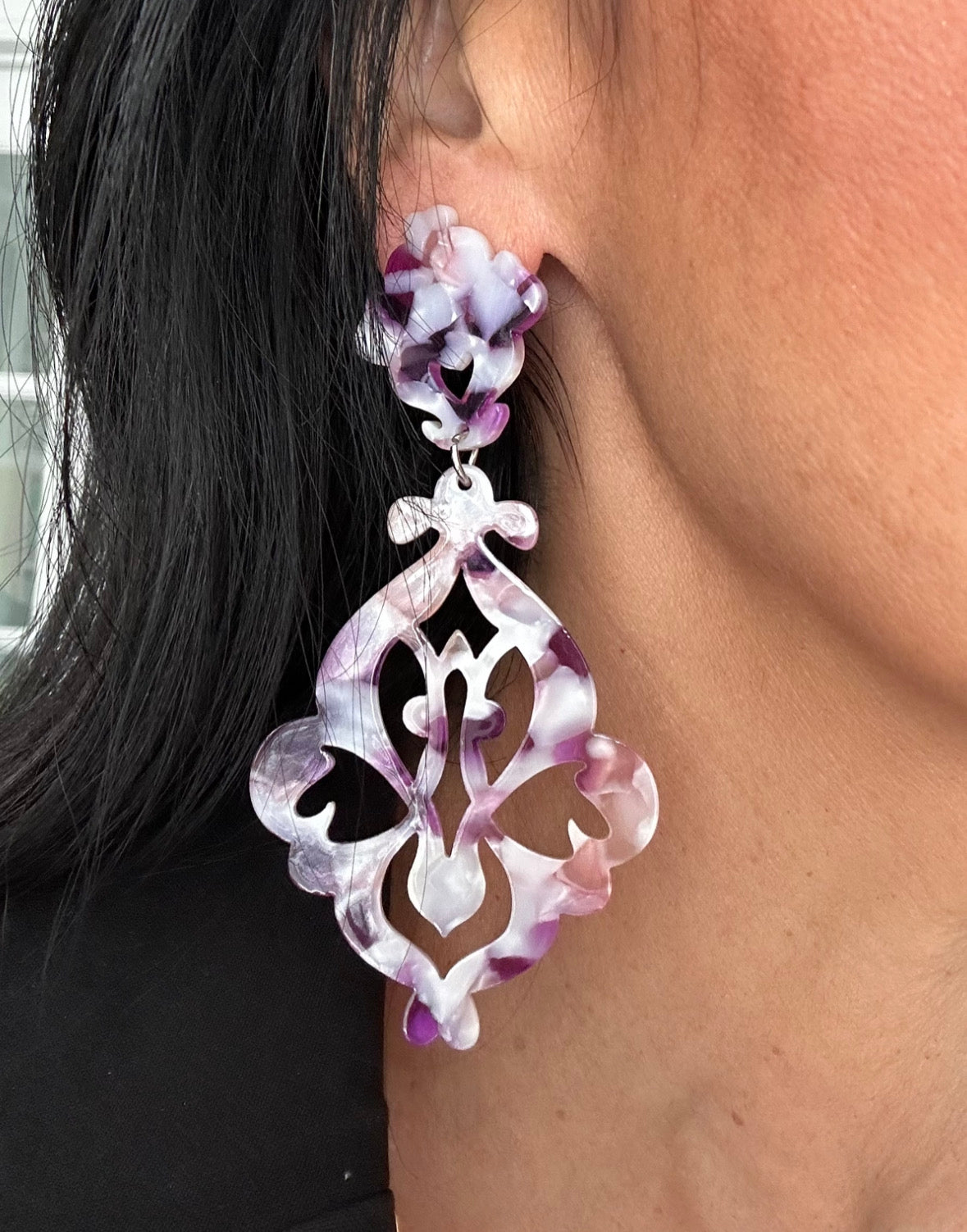 Purple Tortoiseshell Resin Acrylic Earrings