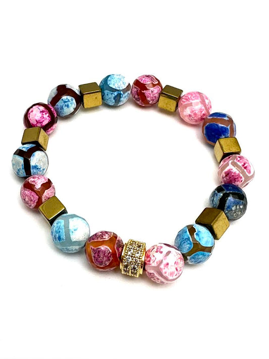 Multi Color Tibetan Beaded Bracelet with Square Findings