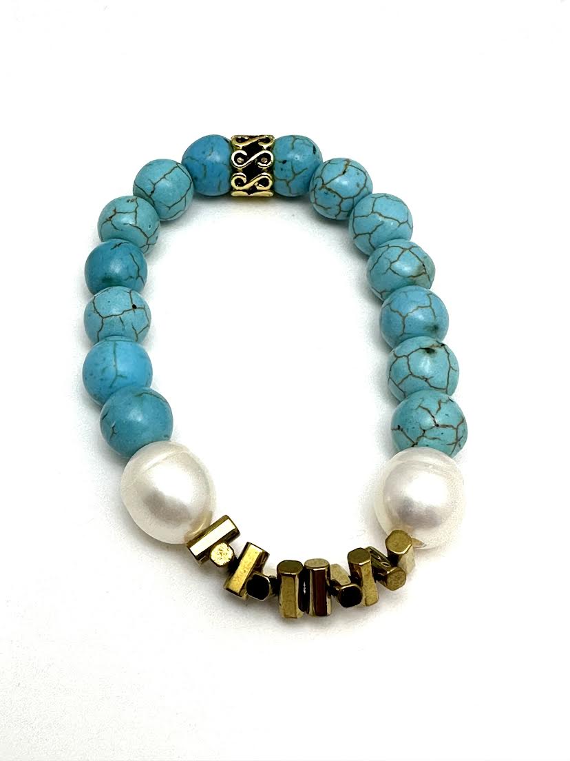 Turquoise Agate with Pearl Beads and Findings