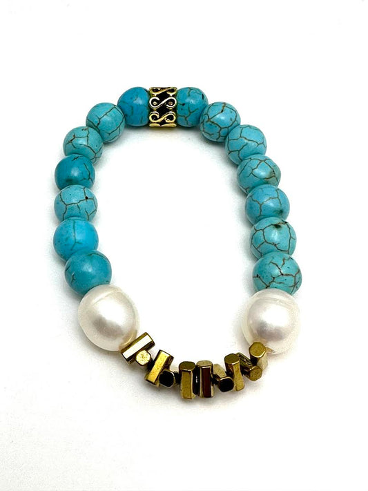 Turquoise Agate with Pearl Beads and Findings