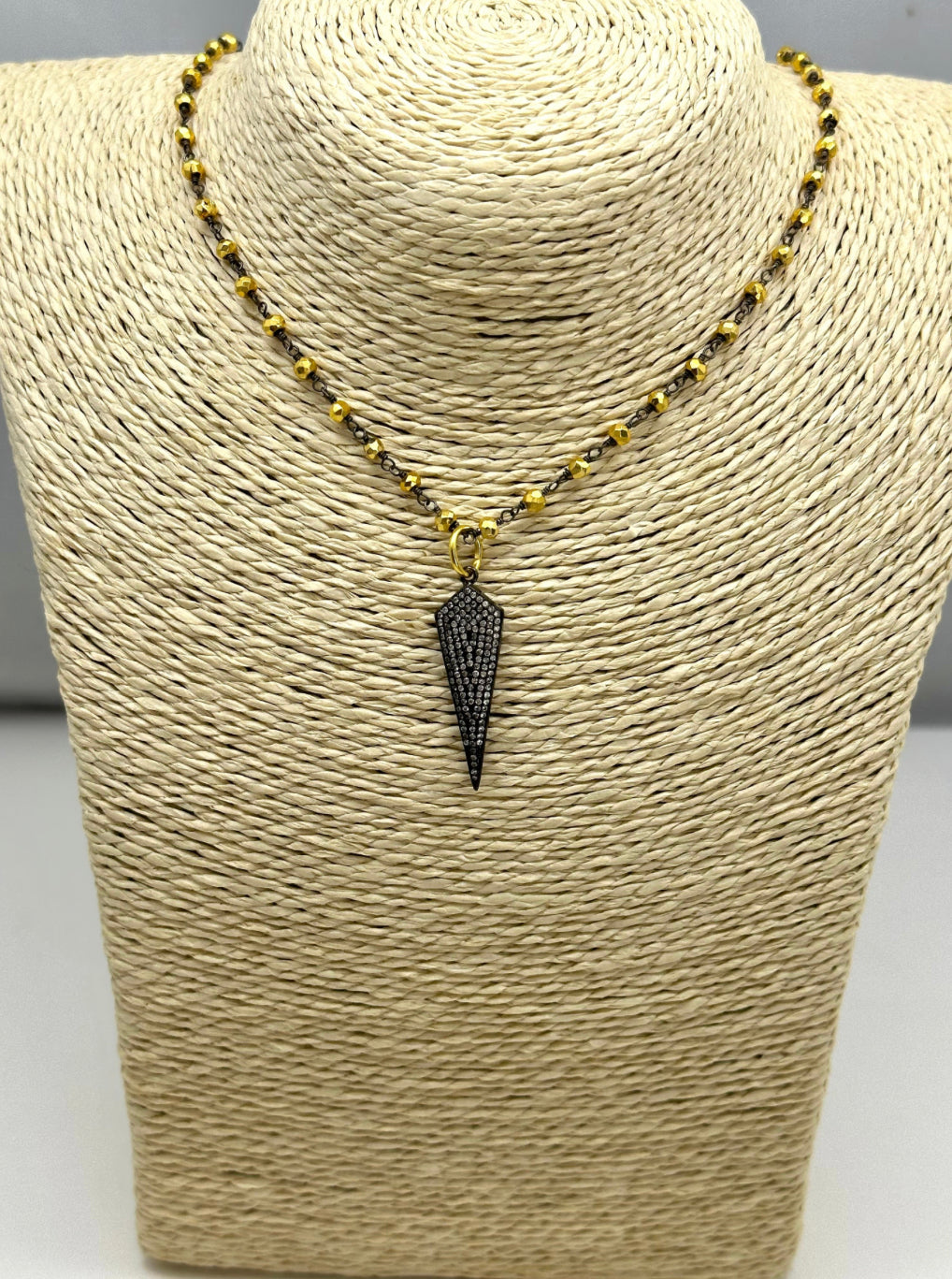 Gold Rosary Chain with Pave’ Gunmetal Dagger