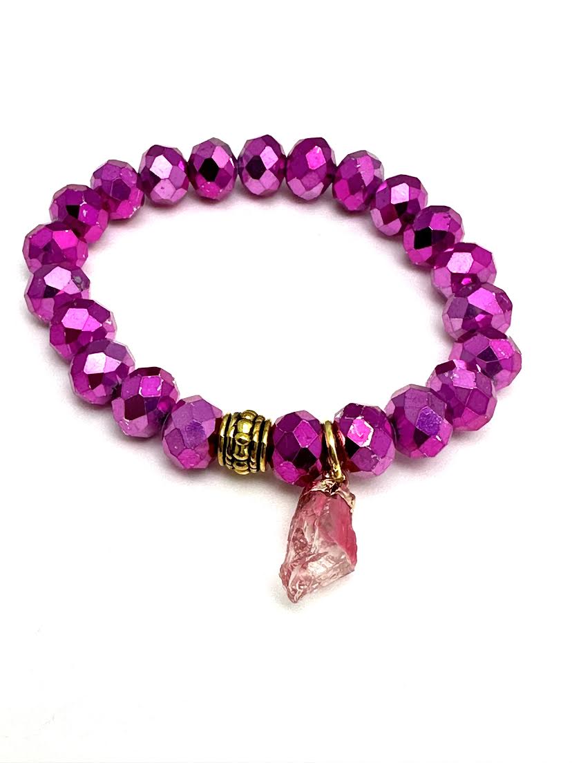 Pink Crystal Beaded Bracelet