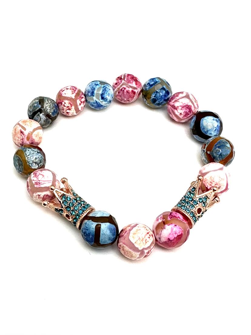 Multi Color Tibetan Beaded Bracelet with Crowns