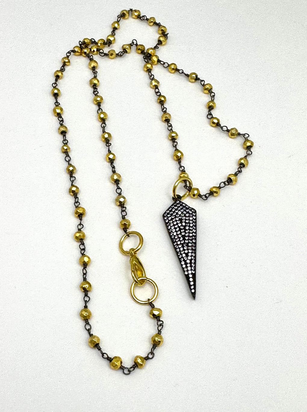 Gold Rosary Chain with Pave’ Gunmetal Dagger