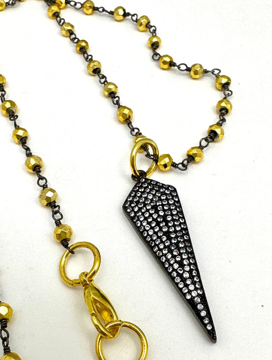 Gold Rosary Chain with Pave’ Gunmetal Dagger