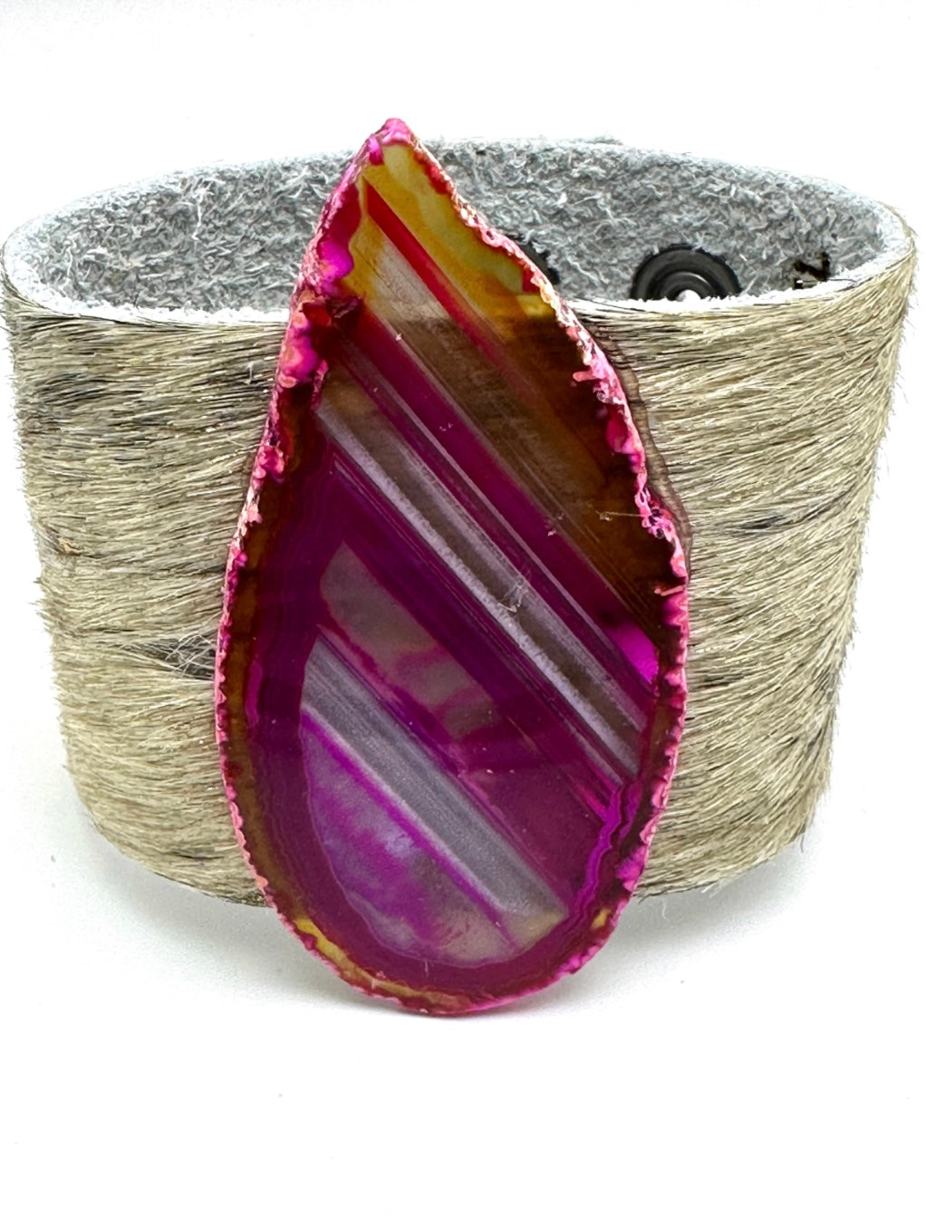 Leather Cuff with Pink Agate