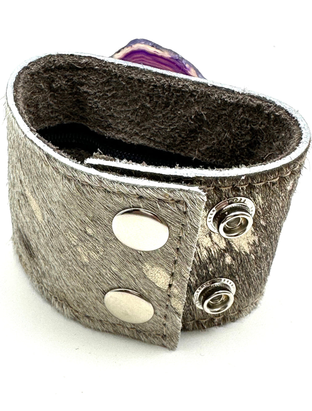 Leather Cuff with Purple Agate