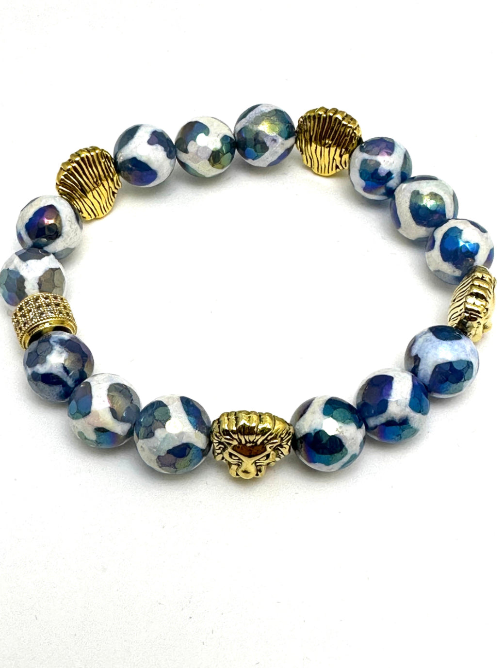 Blue Tibetan Micro-plated Beaded Bracelet with Lion