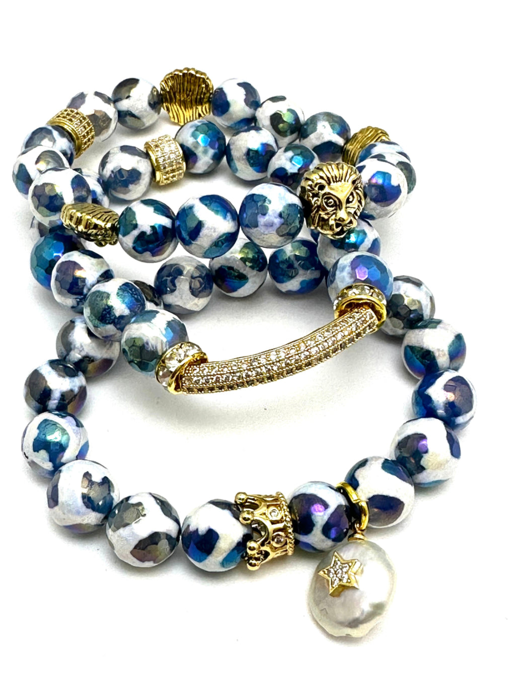 Blue Tibetan Micro-plated Beaded Bracelet with Lion