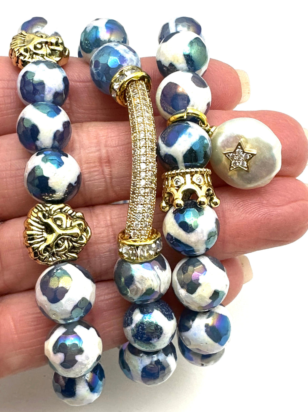 Blue Tibetan Micro-plated Beaded Bracelet with Lion