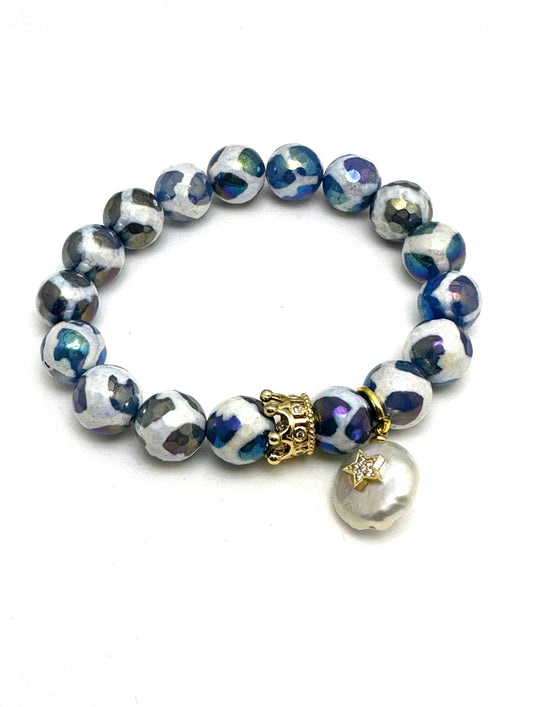 Blue Tibetan Micro-plated Beaded Bracelet