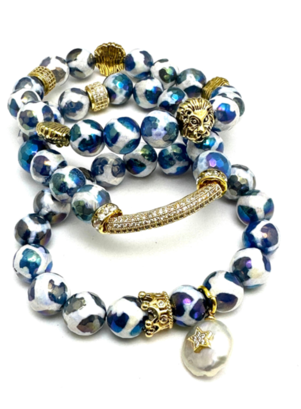 Blue Tibetan Micro-plated Beaded Bracelet