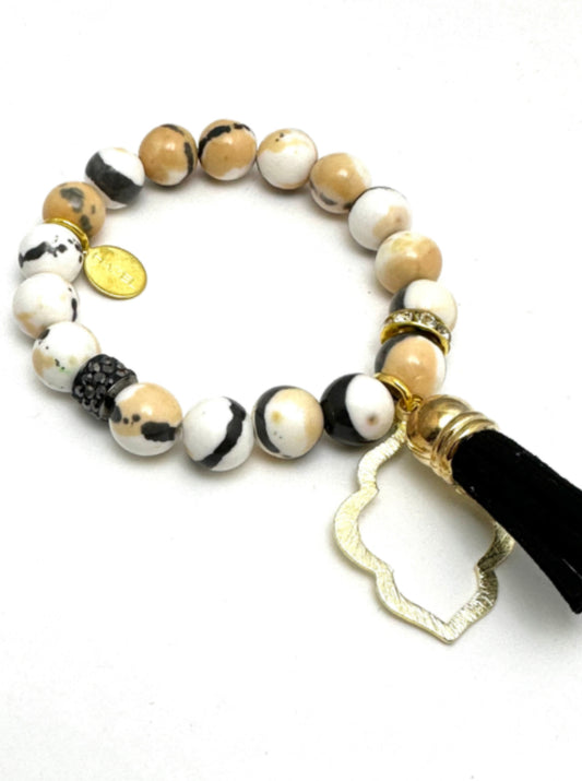 Caramel Tibetan Beaded Bracelet with Tassel