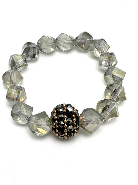 Grey Crystal Beaded Bracelet with Ball Finding