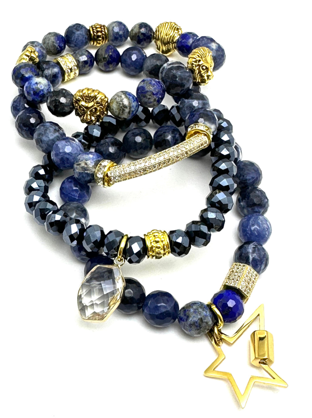 Blue Crystal Beaded Bracelet with Gemstone