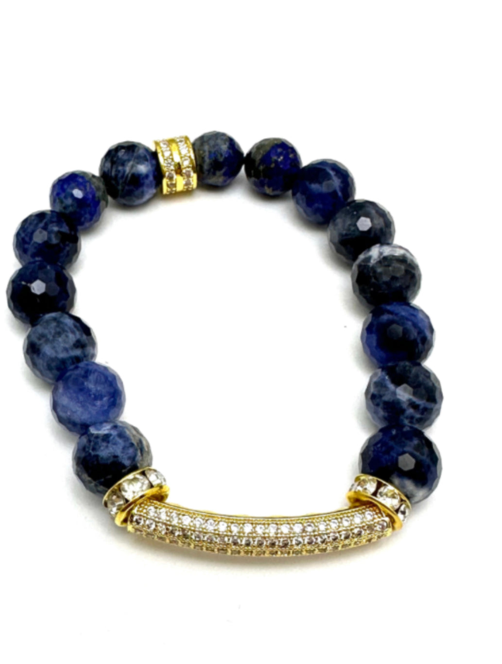 Blue Sodalite Beaded Bracelet with Pave’ Bar