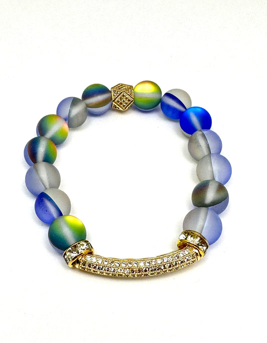 Blue Mermaid Beaded Bracelet with Pave’ Bar