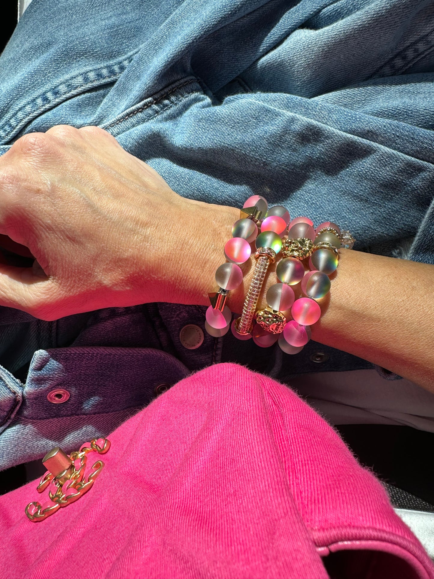 Pink Mermaid Beaded Bracelet with Lion