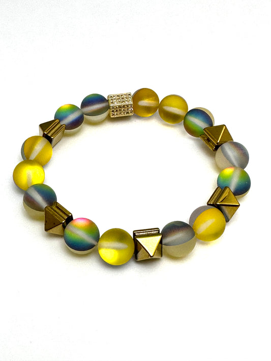 Yellow Mermaid Beaded Bracelet with Pyramid