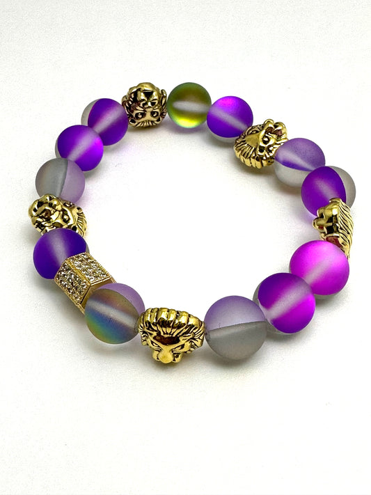 Purple Mermaid Beaded Bracelet with Lions