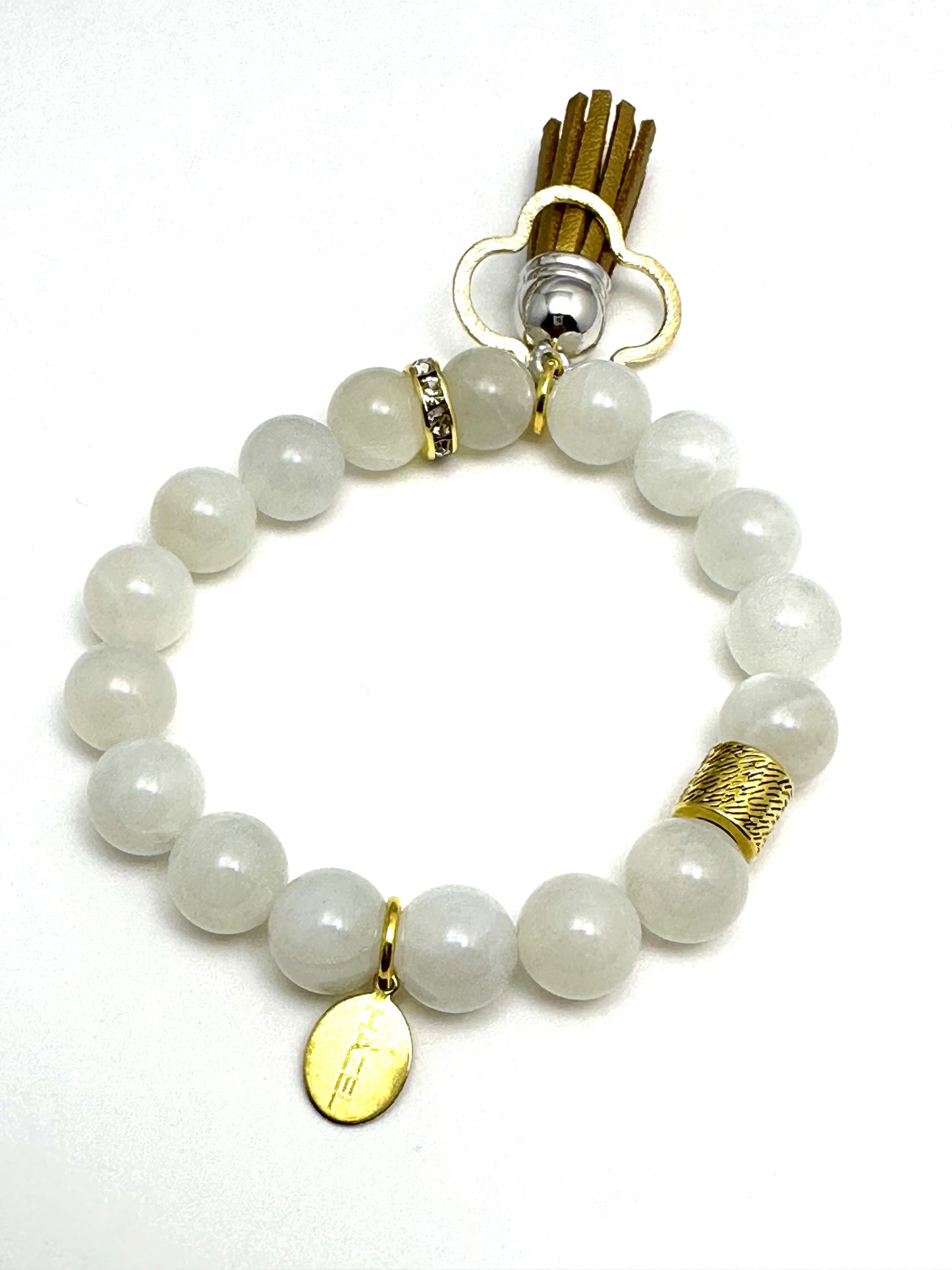 White Beaded Bracelet with Tassel