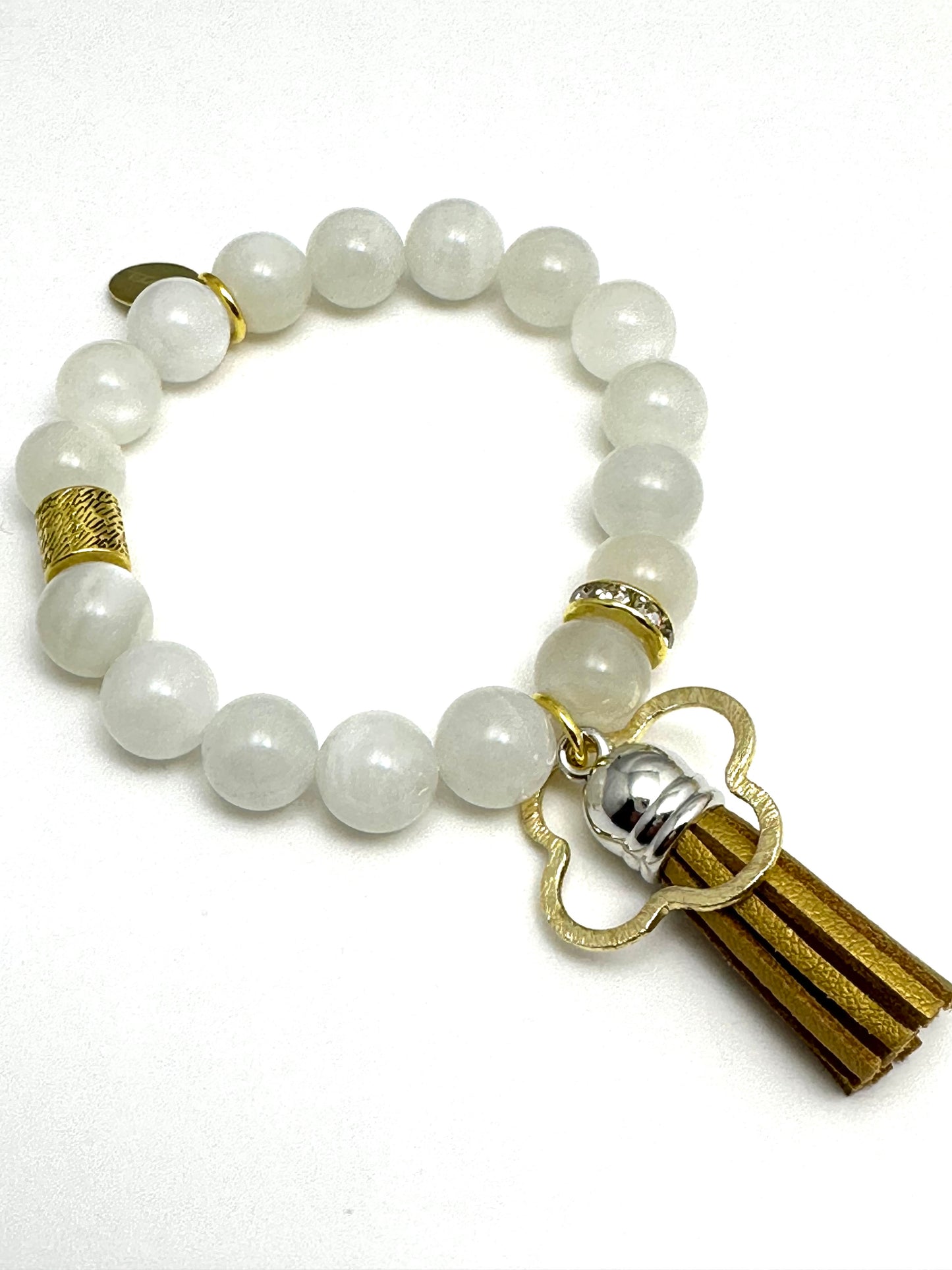 White Beaded Bracelet with Tassel