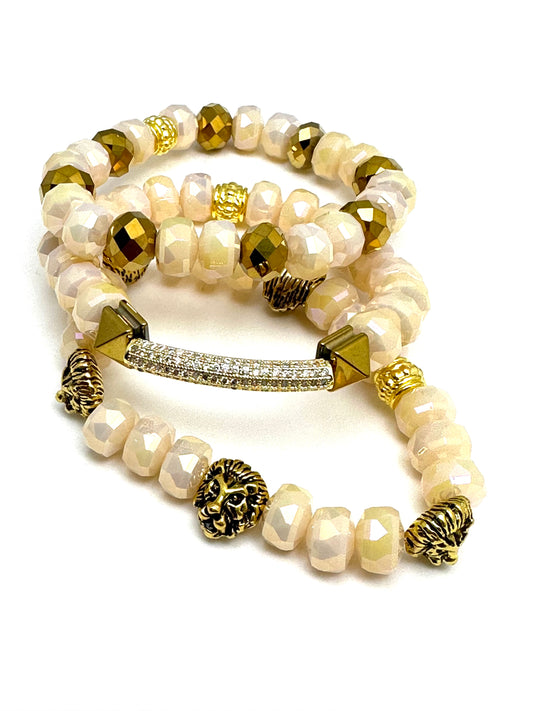 Cream Crystal Beaded Bracelet Stack