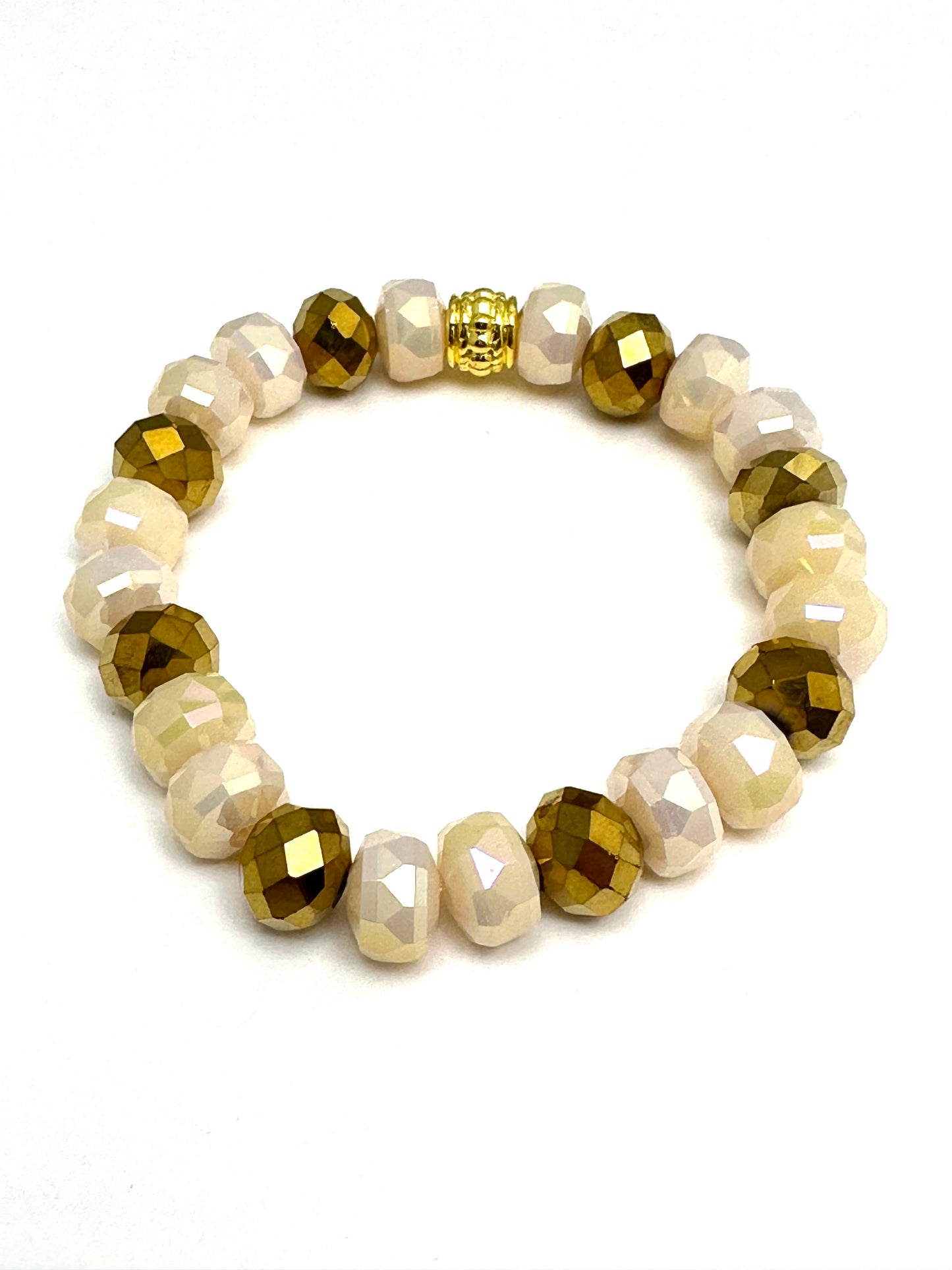 Cream Crystal Beaded Bracelet Stack