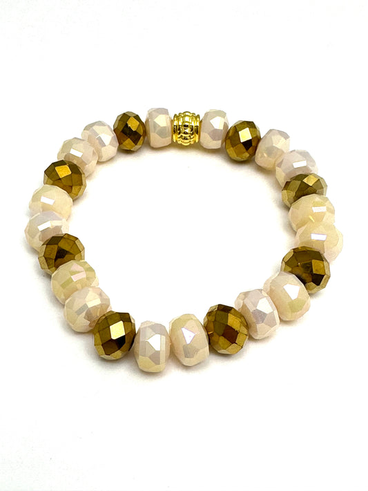 Cream Crystal Beaded Bracelet with Gold Crystal Accents