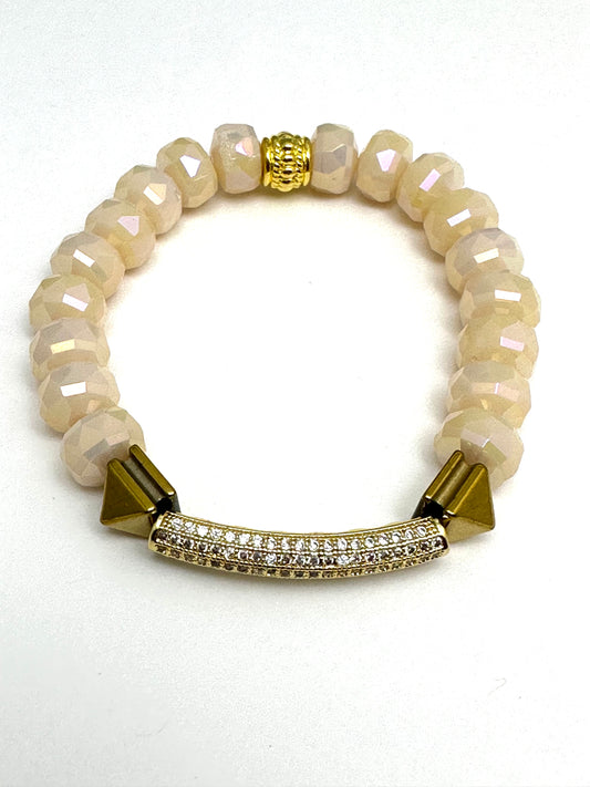 Cream Crystal Beaded Bracelet with Pave’ Bar