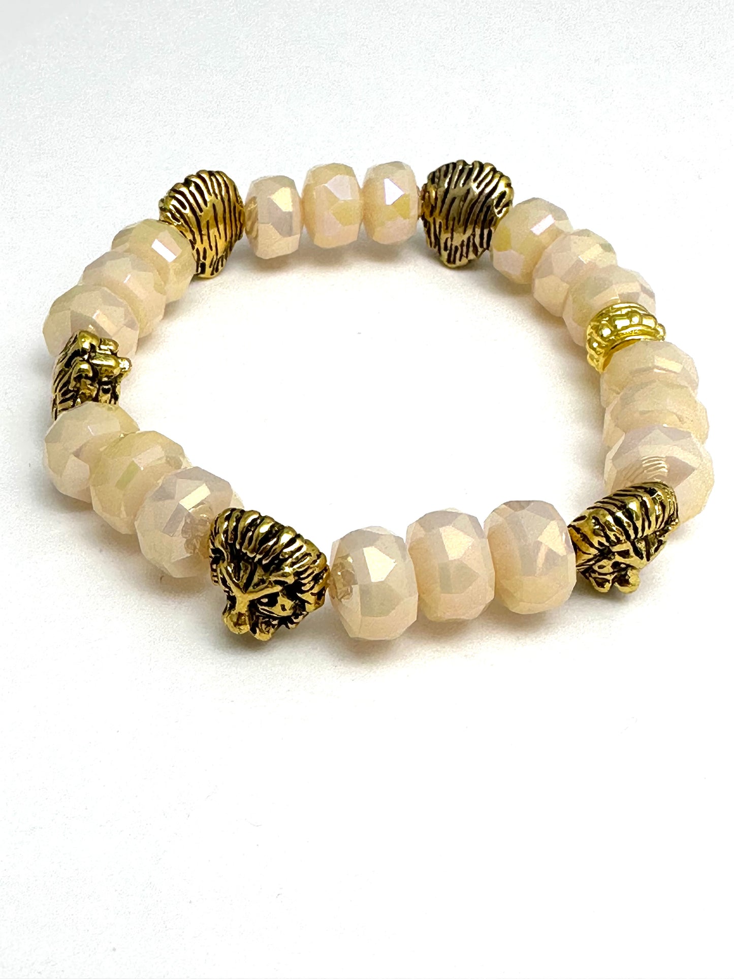 Cream Crystal Beaded Bracelet Stack