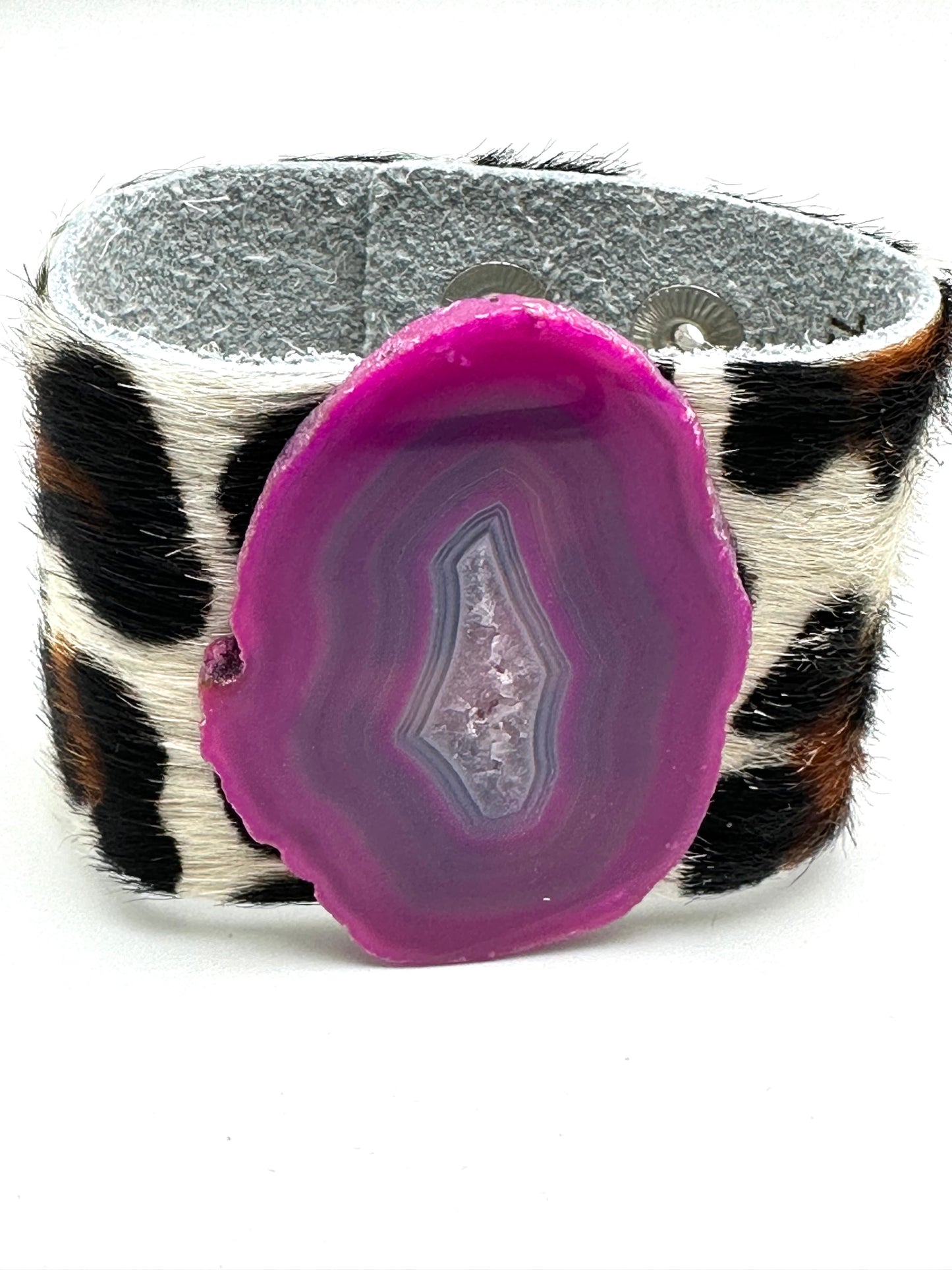 Leather Cuff with Pink Agate