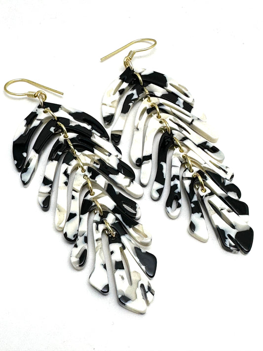 Acrylic Leaf Earring in Black and White