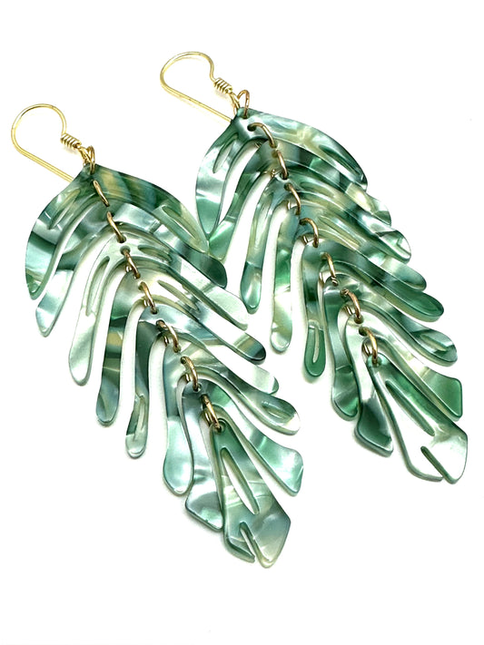 Acrylic Leaf Earring in Green